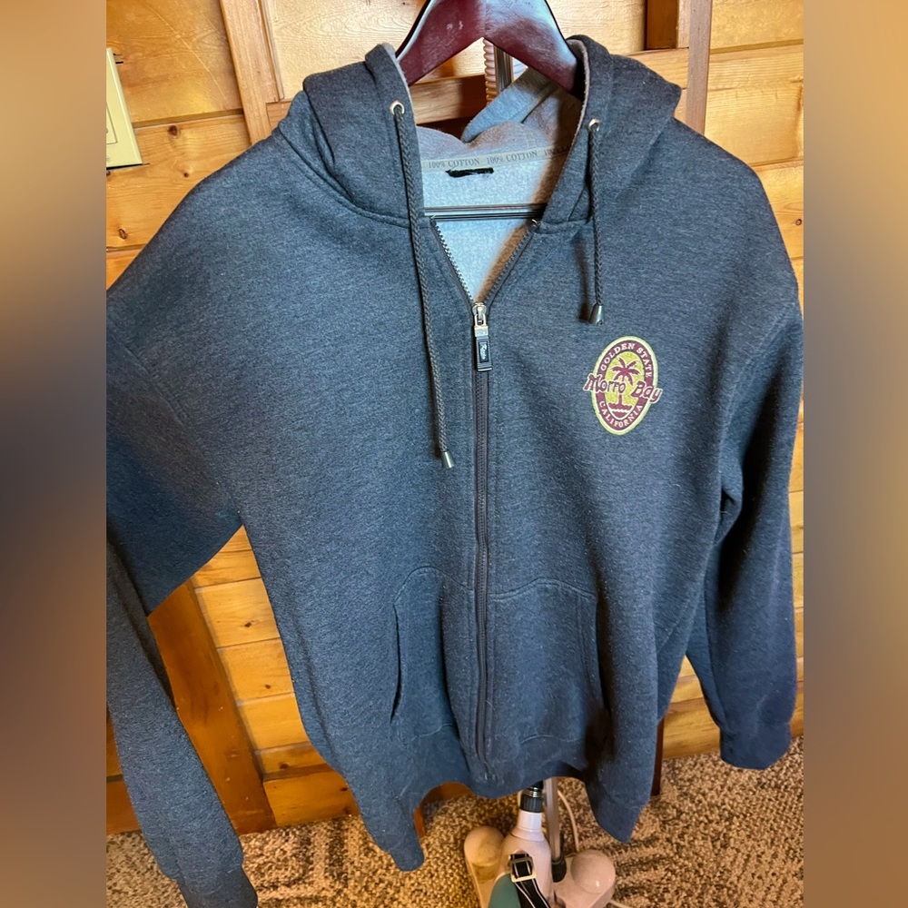 Men’s charcoal gray Morro Bay thick zippered hoodie jacket.  Size Medium?
